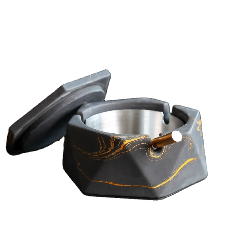 Cement simple Nordic style original creative design home decoration with lid direct sales terrazzo ashtray