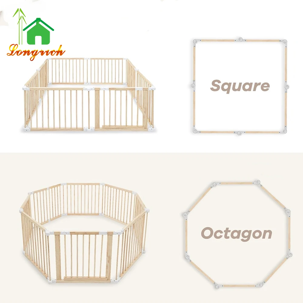 Wooden Baby Playpen & Baby Gate for Toddler and Babies Foldable Wooden Adjustable Playard Play Fence with Locking Gate