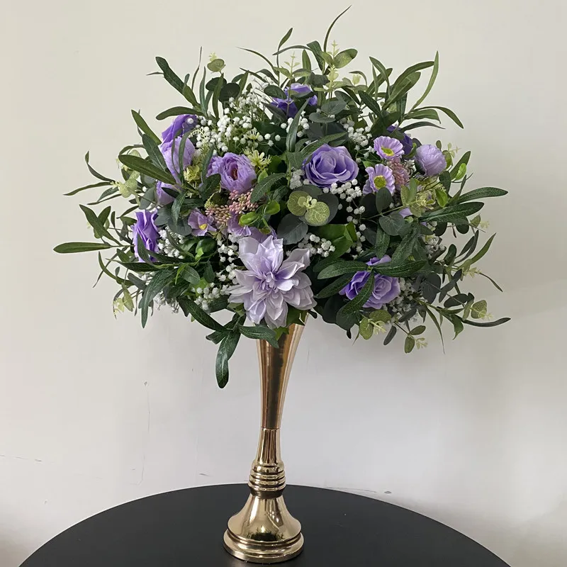 purple mini flowers flower ball with olive green leaves branches for wedding table centerpiece floral arrangements