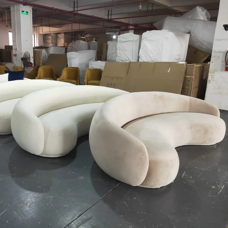 Italian Style Modern Living Room Furniture Curved Shaped Lamb Wool Semicircular Hotel Lobby Fabric Sofa