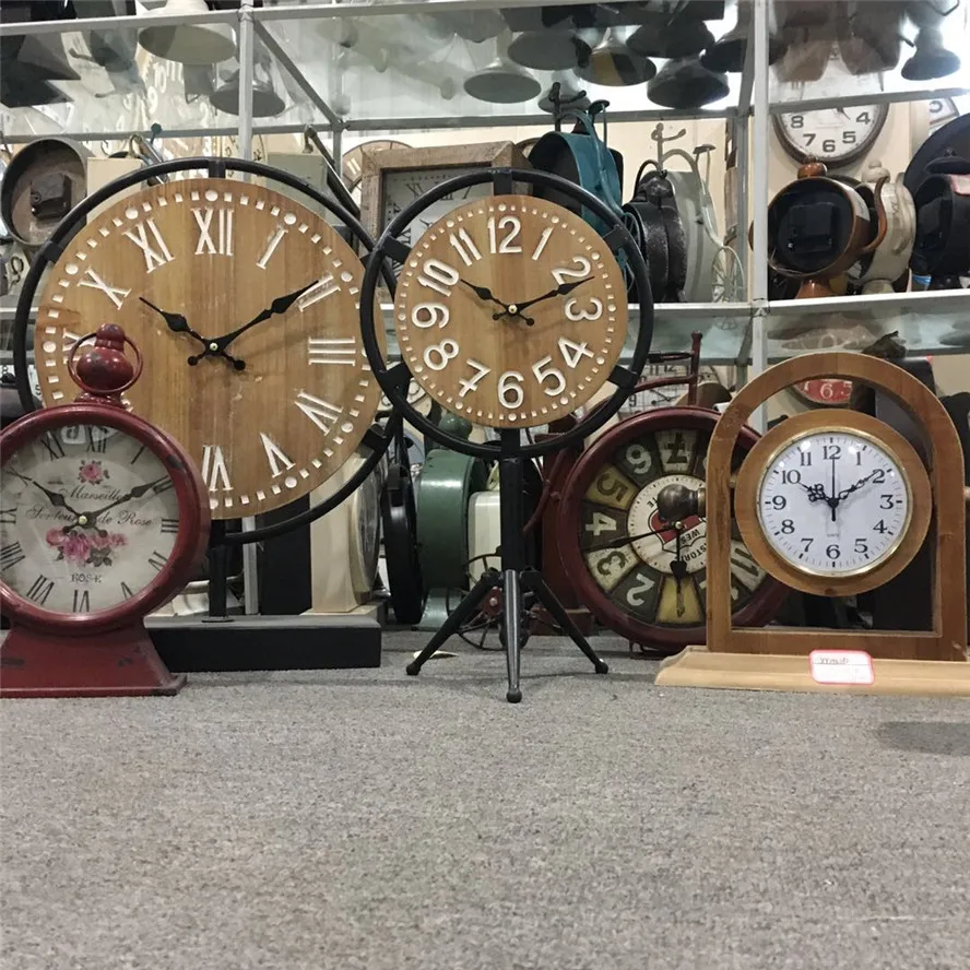 Triangle Metal Stand Modern Wood Table Clock