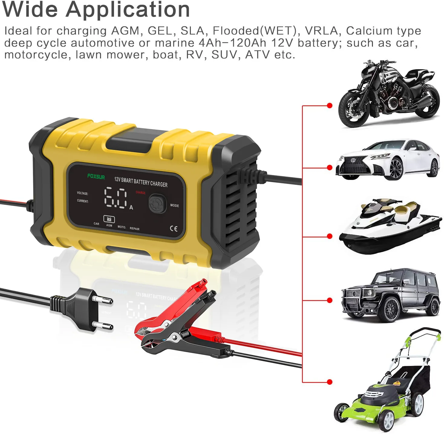 NEW Car Battery Charger Automatic 12V 6A Smart Fast Charging for Car Motorcycle Battery Charger LCD Display