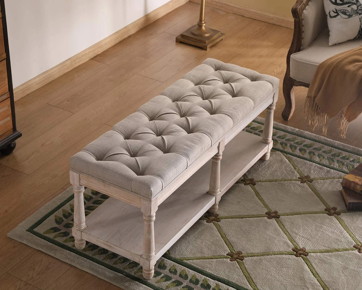 Home Stool Ottoman Upholstered Modern Bed Shoe Solid Wood Living Room Bedroom Seating coffee table Wooden Long Bench Chair