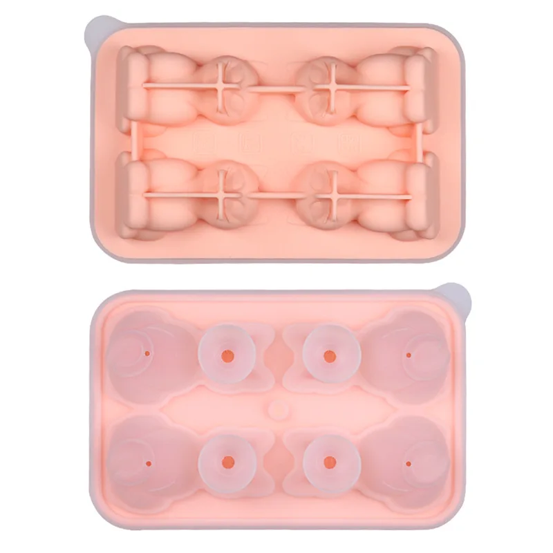 Silicone ice cube tray Reusable Cute 3D cat shape 4 cavity creative ice mold silicone ice maker for summer party