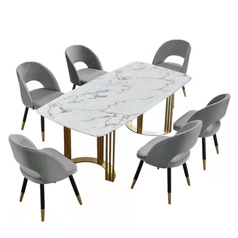 wholesale modern dining table with 6 chair velvet upholstery fabric leather living room accent chairs dining room furniture set