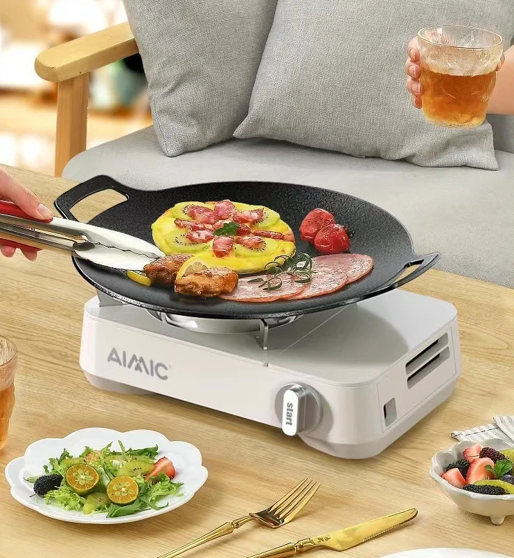 round Iron Plate Carabiner Universal Non-Stick Grill Pan for Outdoor Party Portable Barbecue Plate