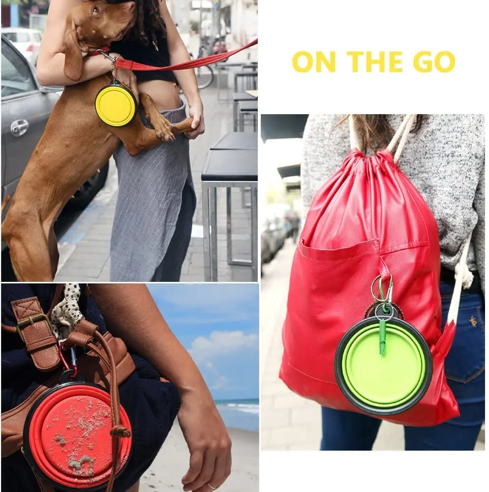 Expandable Pet Bowls Cat Travel Portable Water Feeding Safe Food Grade Silicone BPA Free Collapsible Dog Bowl with Carabiner