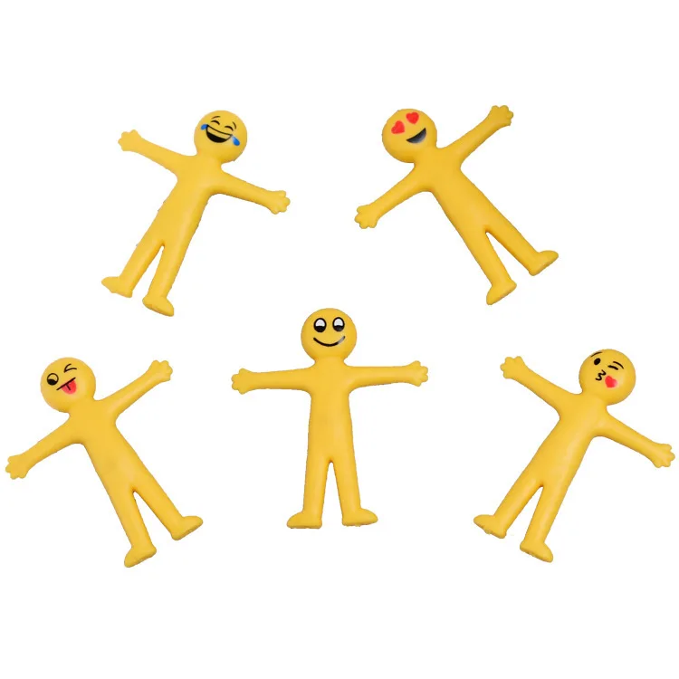 Smiley stretchable yellow villain creative tpr decompression toy half-fold soft rubber fidget doll toy girl rubber toy