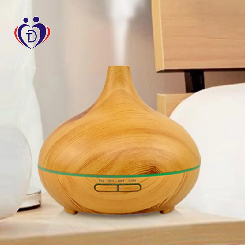 300ml Wood Grain Mist Air Humidifier Ultrasonic Aroma Therapy Essential Oil Diffuser with Colorful Lamp