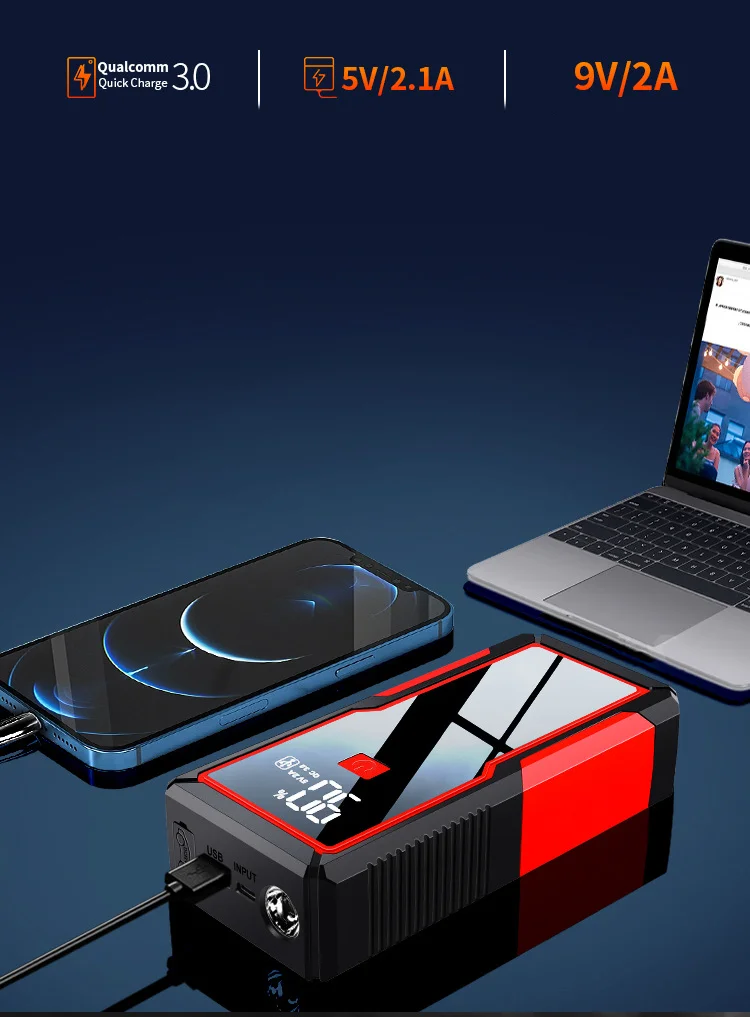 Super Capacitor Car Jump Starter Power Bank Lithium Jamper Battery Charger 12V 26000mAh 2000A Multifunctional Car Jump Pack