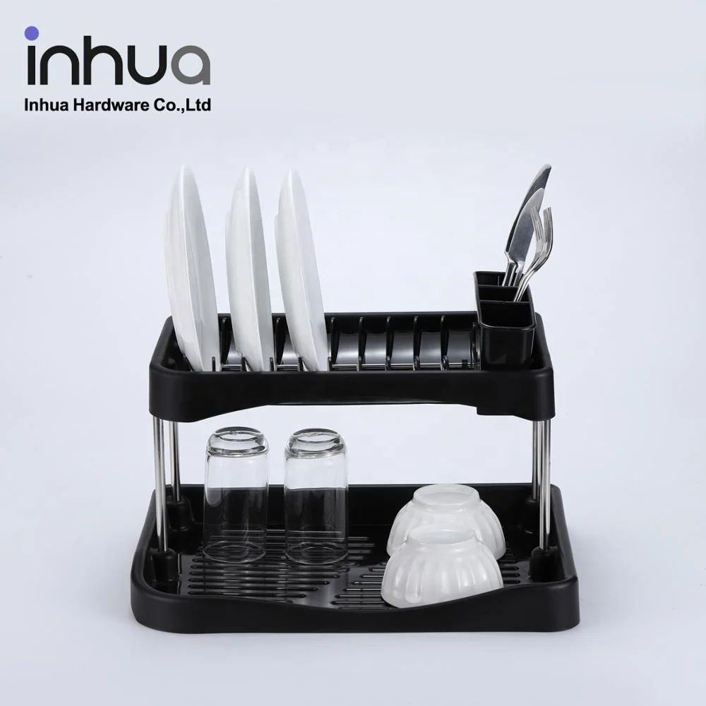 
Excellent quality low price 2 tier dish drying rack chrome plated storage rack kitchen utensil rack black plastic 