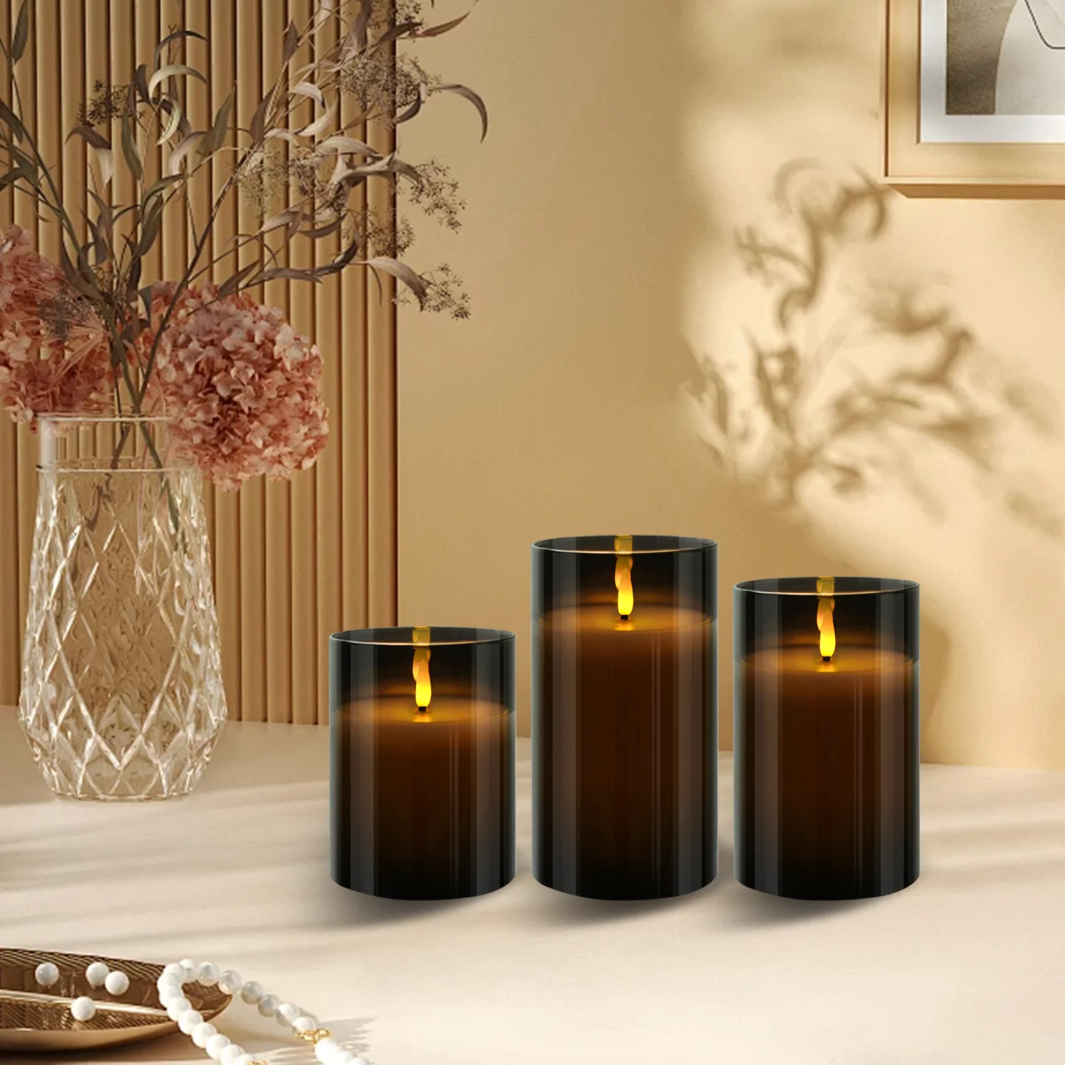 battery operated led candle remote control grey glass real wax flameless electronic candles