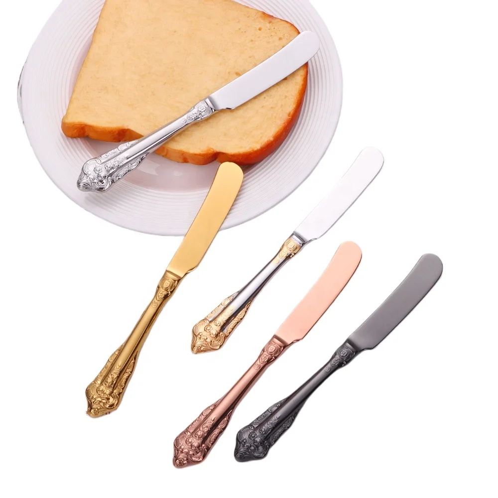 6.9 inch Vintage Butter Spreader Mirror Gold Stainless Steel Butter Knife With Hollow Handle cheese bread butter knife spread