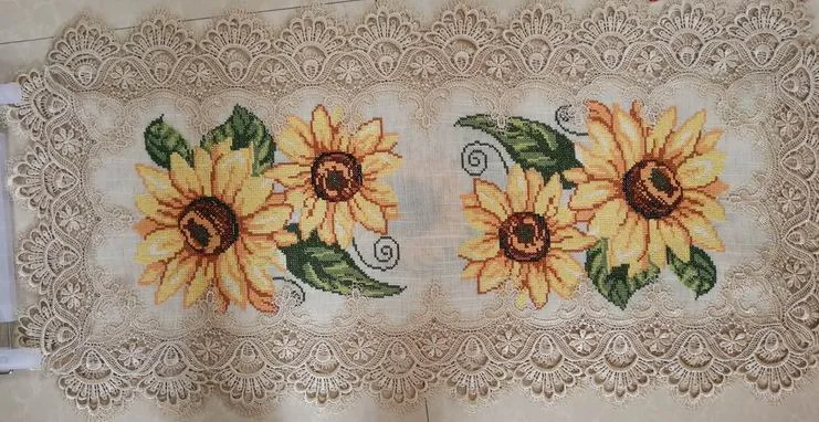 cross stitch embroidered table cloth