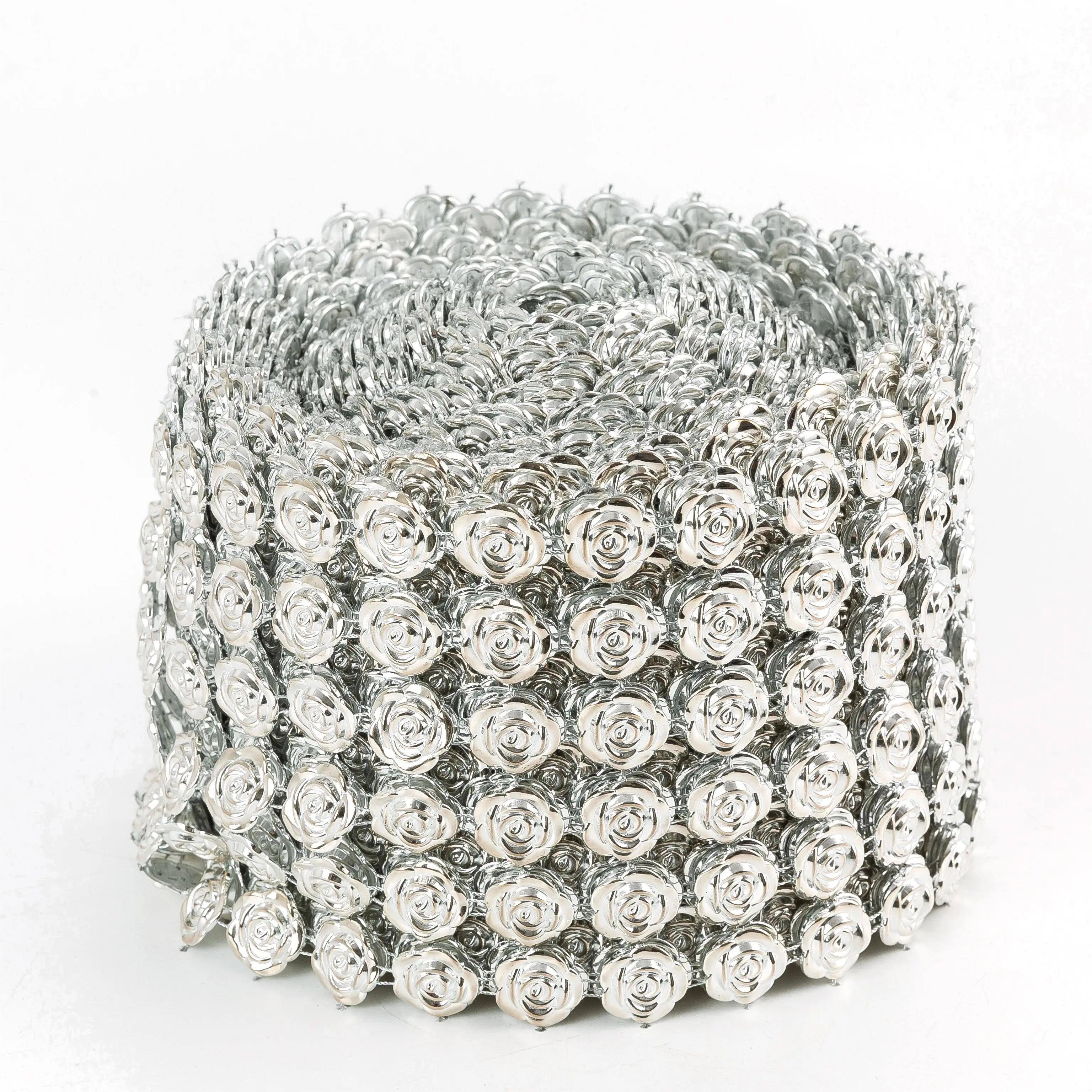 10 yards/roll Party wedding Decorations 6 rows Flower shape plastic floral diamond ribbon roll rhinestone mesh diy decoration