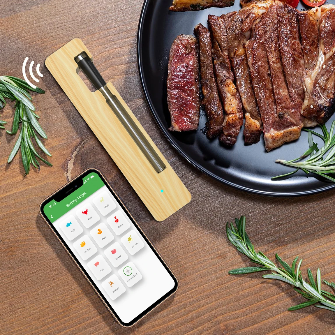 165m App Remote Smart Bbq   Thermometer Waterproof IPX8 Instant Read Digital Bluetooth 5.0 Wireless Meat Thermometer For Cooking