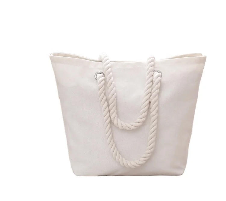 beach bag cotton canvas tote rope handle shoulder bags for shopping canvas shopping bag