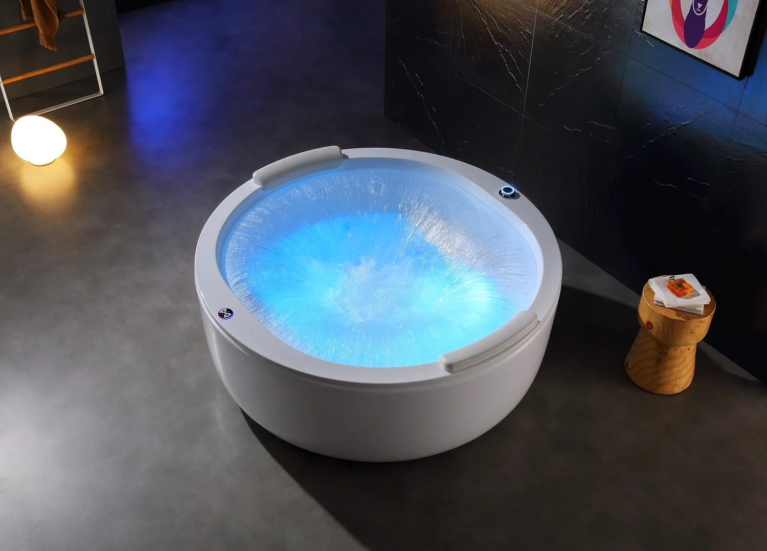 European Style 2 Person Round Freestanding Multifunctional Massage Spa Bathtub With Waterfall