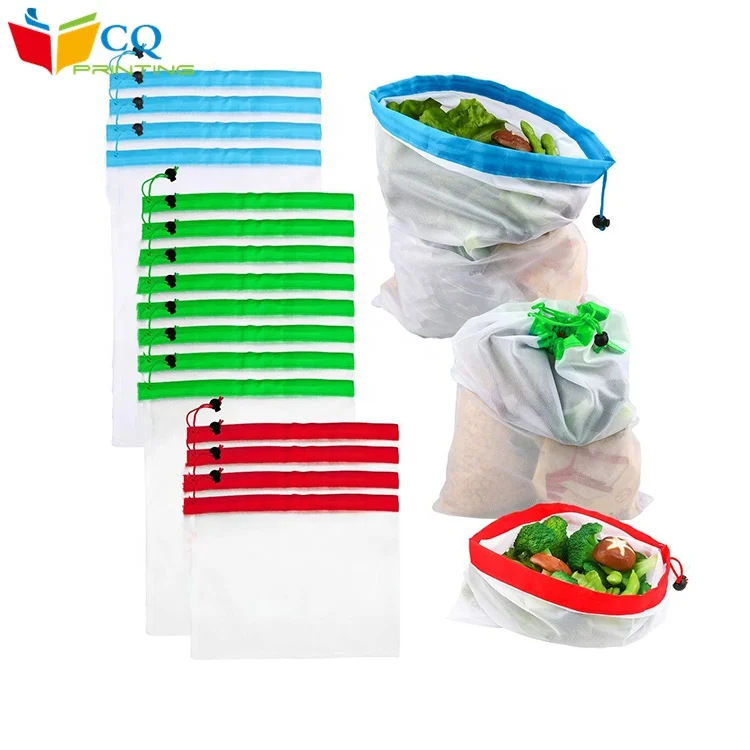 New arrival wholesale reusable eco friendly 50D mesh bags for fruits and vegetables packaging on promotion