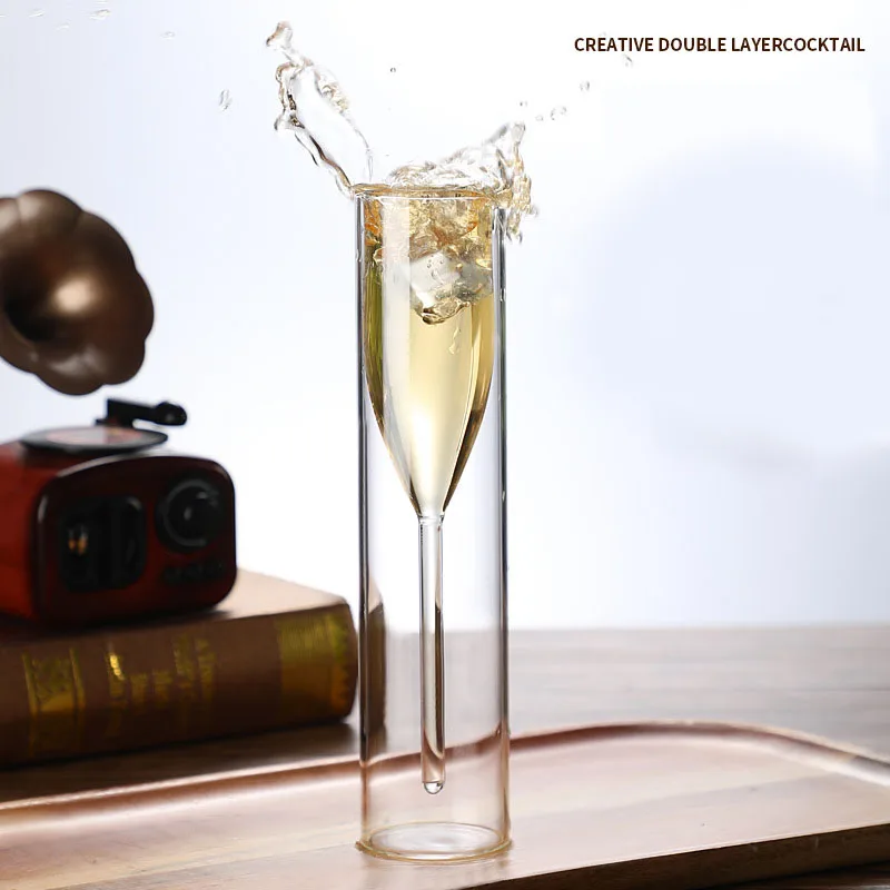 Champagne Glass Double Wall Glasses Flutes Goblet Bubble Wine Tulip Cocktail Wedding Party Cup