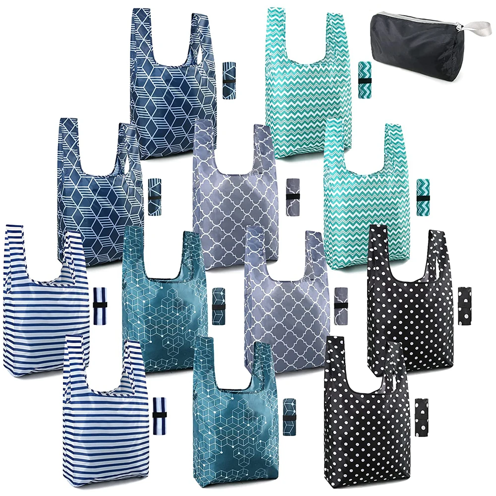 Custom Eco-Friendly Ripstop Foldable Nylon Shopping Tote Bag Reusable Folding Polyester Grocery Bag With Pocket