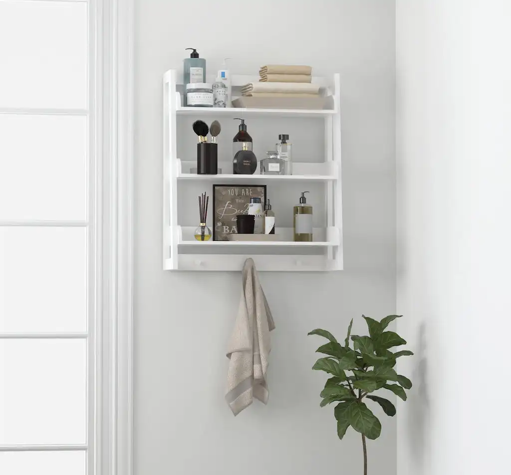 Original Factaory Wood White Mdf Small Bathroom Wall Mount Shelf