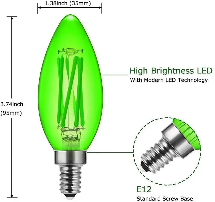 dimmable 110v 220v 12v 24v 36v C35 e12 e14 e27 e26 2700k 4000k 6000k led filament 36v light