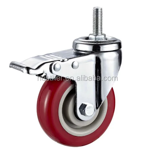 Резьбовые стебель 100 мм колеса красный pu поворотный Кастер колеса 3 дюймов фиксированный