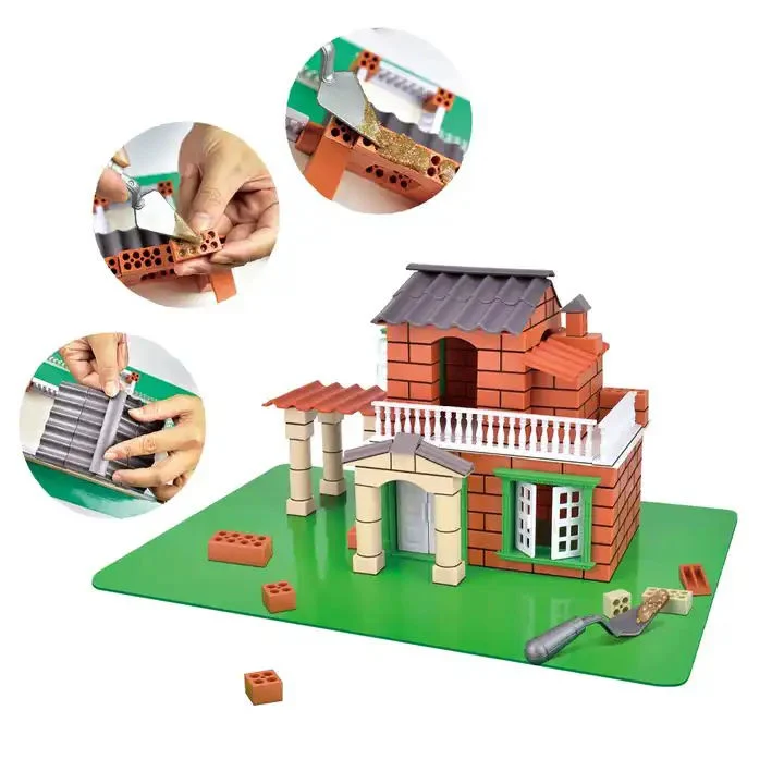 Children Cement Architect DIY Assemble Villa Build Kids Doll House Bricks Stacking Building Plastic Bricks House For Sale