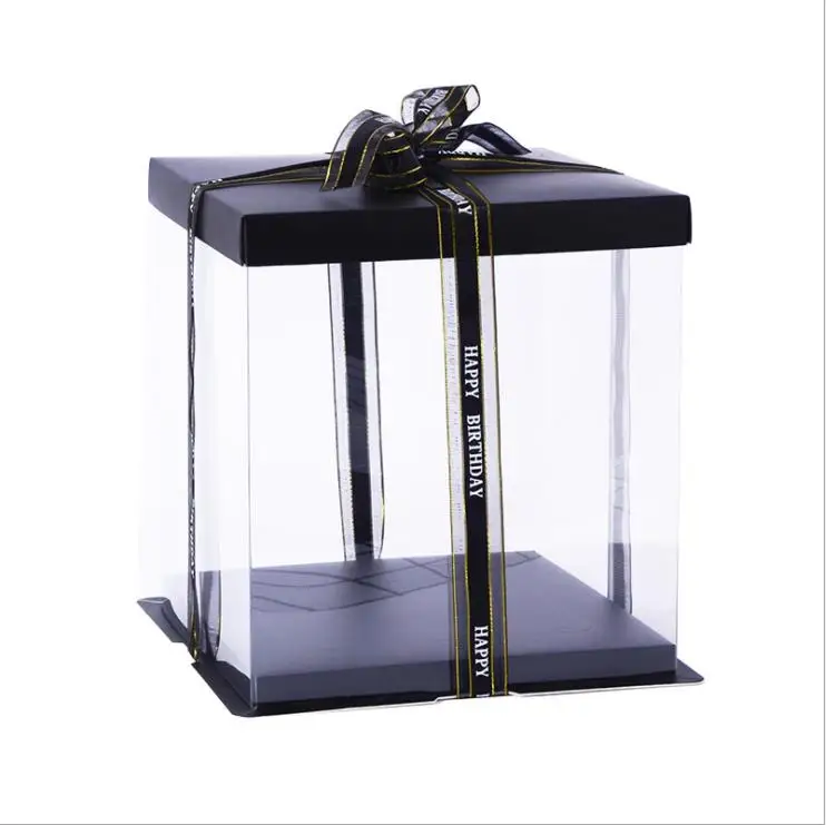 
Luxury Custom PET tall transparent cake box packing swiss roll clear plastic cake box transparent 3 in 1 cake box 