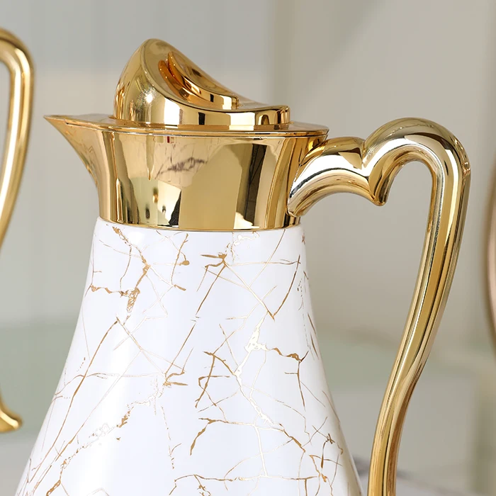 Top seller arabian 27pcs glass liner ceramic drinkware luxury gold marbling gift set vacuum tea flask vacuum flasks