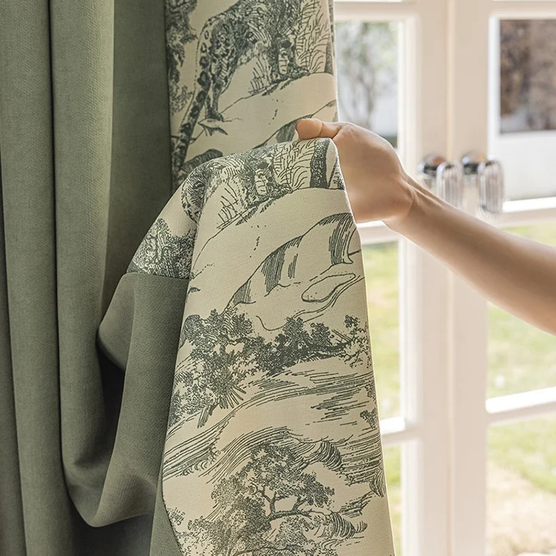 Custom Novel Design Hot Green Blue French Style Curtain for Living Room FLoral Modern Chenille Ins BedRoom Window Curtains