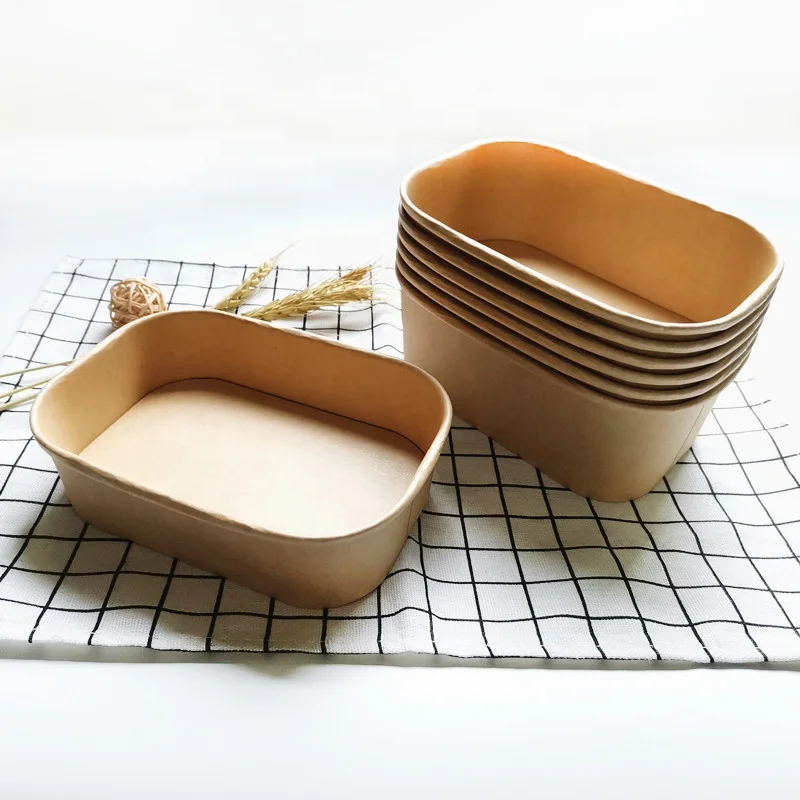 Disposable Fruit Salad Container Packaging Take Away With Lid Disposable Paper Salad Bowl Box