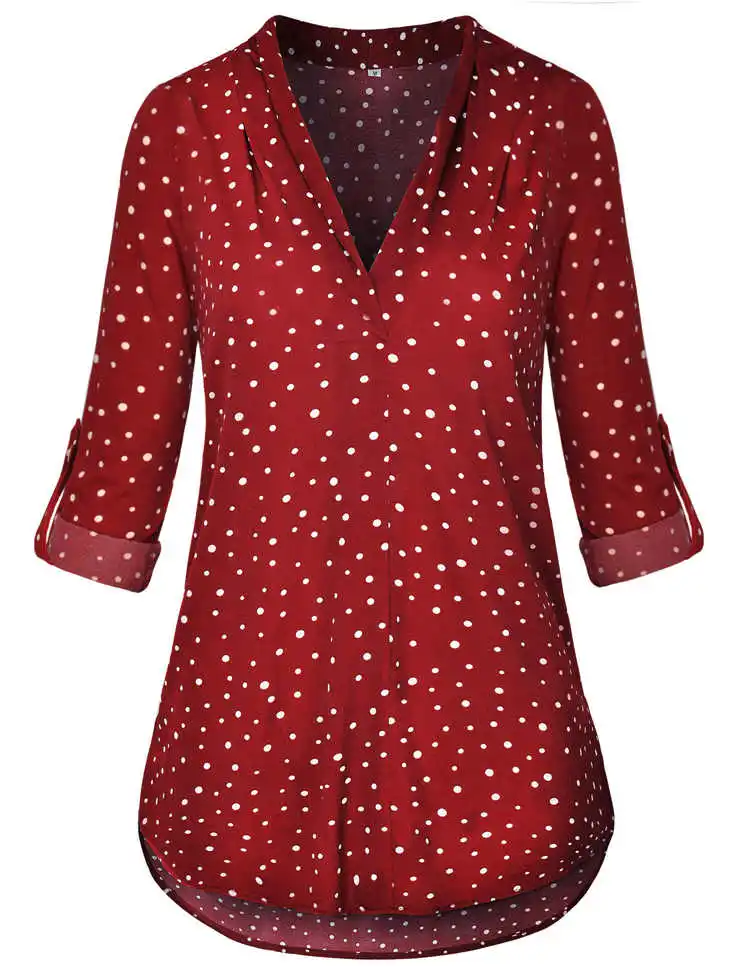 Latest Design Women Casual Wear Long Sleeve Split V Neck Tunic Tops