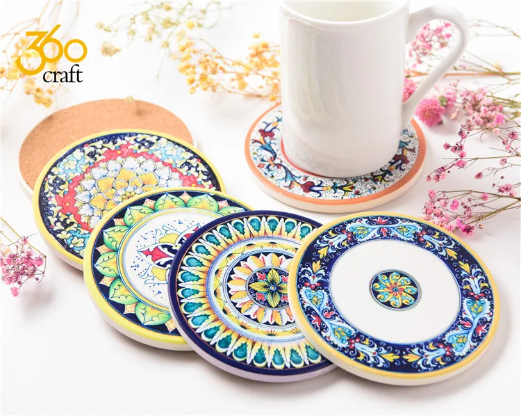 Customized Printing Dye Sublimation Ceramic Coasters In Holder Ceramic Trivet