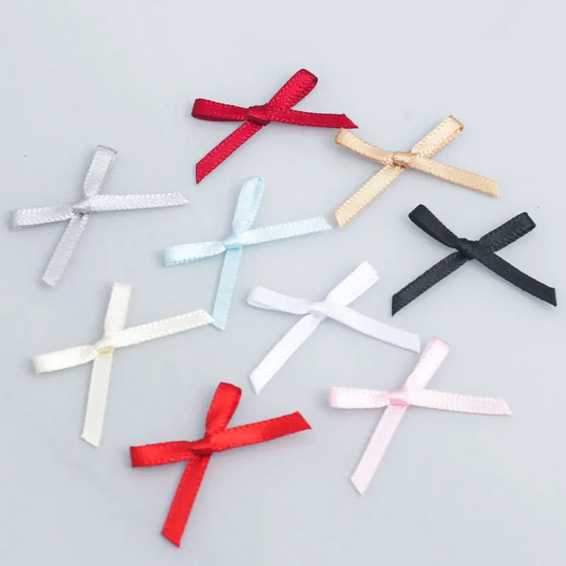 Pre made Polyester Satin Gift Ribbon bow Small Size Mini Self Adhesive Lingerie Bow For Underwear Decoration
