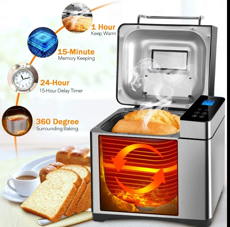 Wholesale Household Bread Machine Makers With LED Display 17-19 Automatic Programs Bread Size Selection Bread Machine