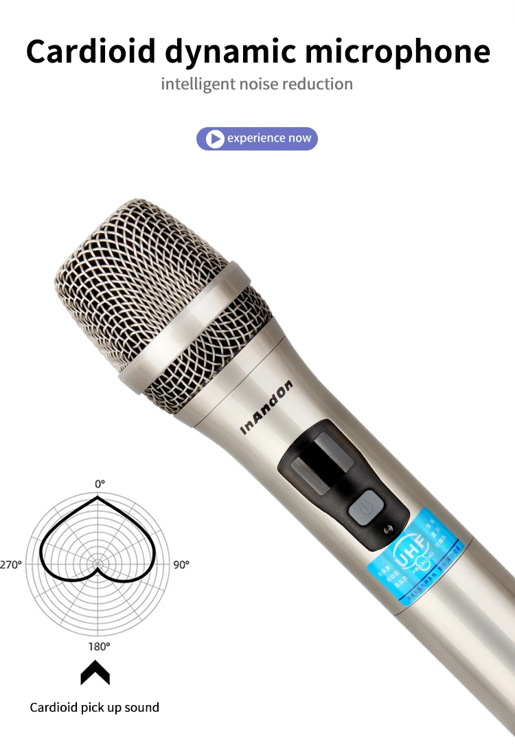 Беспроводной микрофон KTV InAndOn UHF, портативный беспроводной микрофон с приемником, профессиональный ручной микрофон для караоке