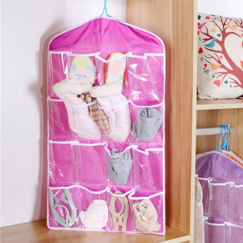 16 Pockets Clear Hanging Bag Socks Bra Underwear Rack Hanger Storage Organizer Underwear storage bag For Bathroom Living Room