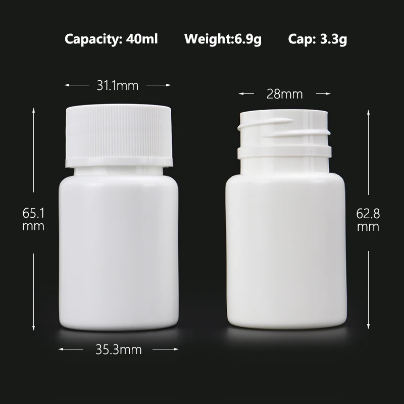 40g Small White Plastic Empty Refillable Container Bottles Storage Holder Dispenser Organizer with Screw Cap for Solid Powder