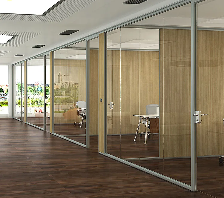 Customized Wood Panel Office Partition Aluminum Tempered Glass Partition Wall