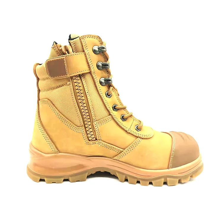 OEM logo genuine leather steel toe boots heavy Industry work boots men construction labor zip safety shoes for men