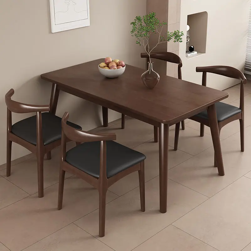 Best Nordic Solid Wood Dining Table and Chair Combination Home Restaurant Dining Table Type Walnut Color