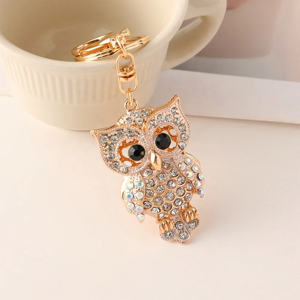 Lovely Shiny Diamond Crystal Rhinestones Purse Charm Handbag Car Pendant Sparkling Animal Bird Owl Key Ring Keychain For Women