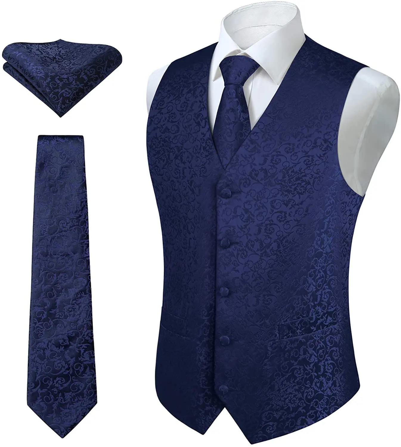Мужской жилет с галстуком-бабочкой комплект с цветочным узором из жаккардовый галстук платок классический жилет Свадебная вечеринка костюм или смокинг