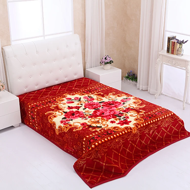 Otsukeori Floral Design Korean Mink Blankets Wholesale Cheap Fleece Short Pile Raschel Blanket For Bedroom