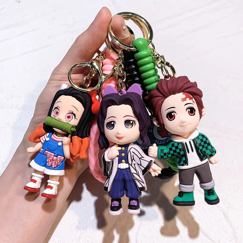 Custom Cartoon 3D PVC Anime Toy Schoolbag Pendant Gifts Ghost Killing Blade Key Ring Cute New Demon Slayer Keychain Strap
