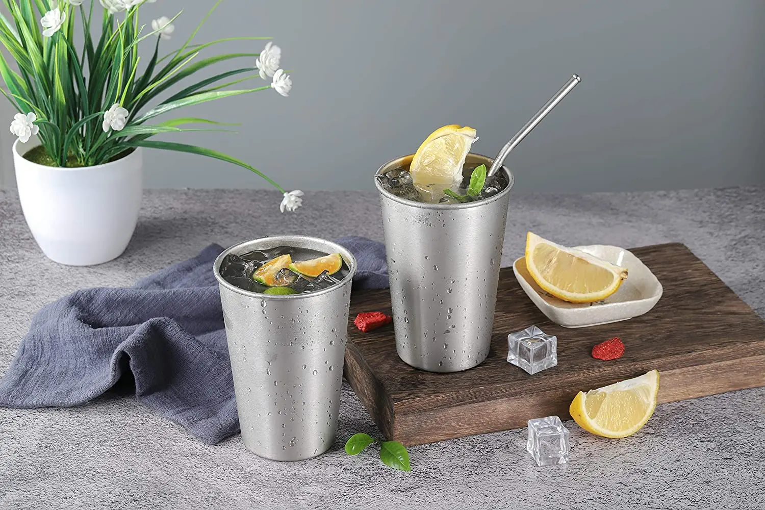 Stainless Steel Cups 16oz Pint Cups Premium Metal Cup Stackable Durable Drinking Glass