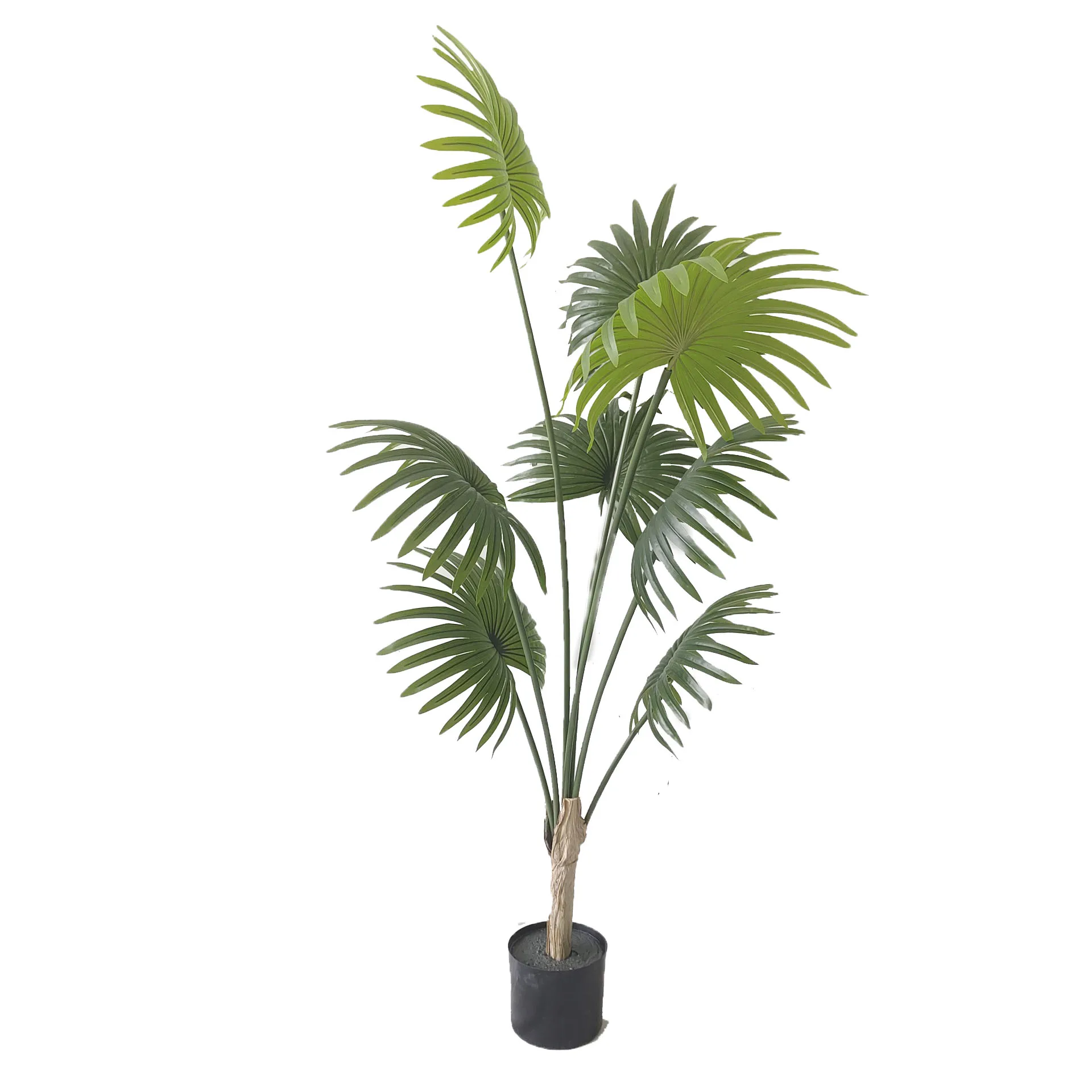 Factory Wholesale Artificial Fan Palm Tree in Pot Green Potted Plastic Plant for Home Garden Decor Bonsai