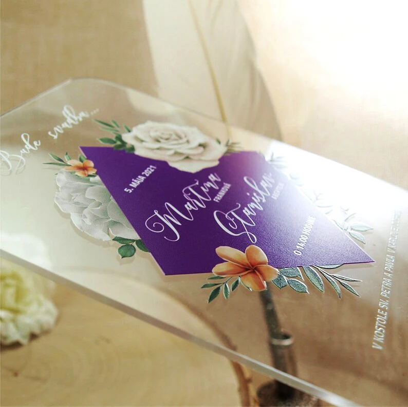 Factory custom selling style weeding acrylic invitation card acrylic floral sheet trifold round acrylic wedding